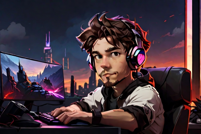 Gamer sitting in front a pc